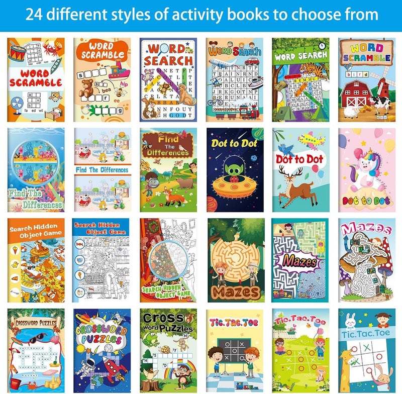 Kalysky 24 Mini Activity Books for Kids Party Favors Ages 4-8 8-12,Fun and Challenges Include Mazes, Dot to Dot,Word Search, Word Scramble and More for Goodie Bag Stuffer Classroom Activity - Image 2